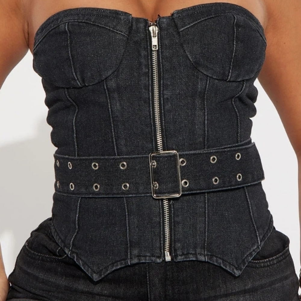 New With Tags Fashion Niva Spotted Out Denim Vest- Black. Size- Small